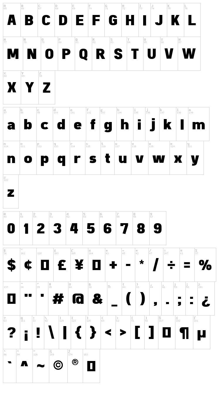 Freeroad font map
